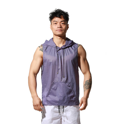 Men's Lightweight Sun Protection Tank Top, Portable Quick Dry Sexy Sleeveless Hooded Sheer UV Protection Vest T2003
