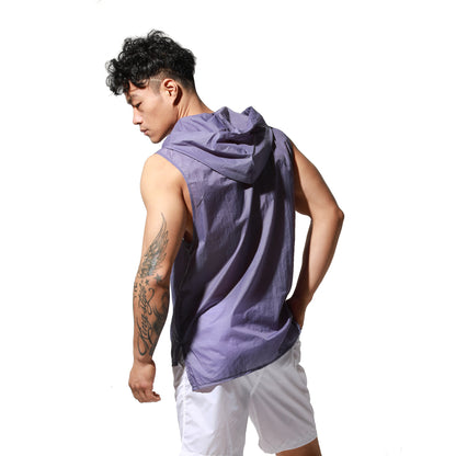 Men's Lightweight Sun Protection Tank Top, Portable Quick Dry Sexy Sleeveless Hooded Sheer UV Protection Vest T2003