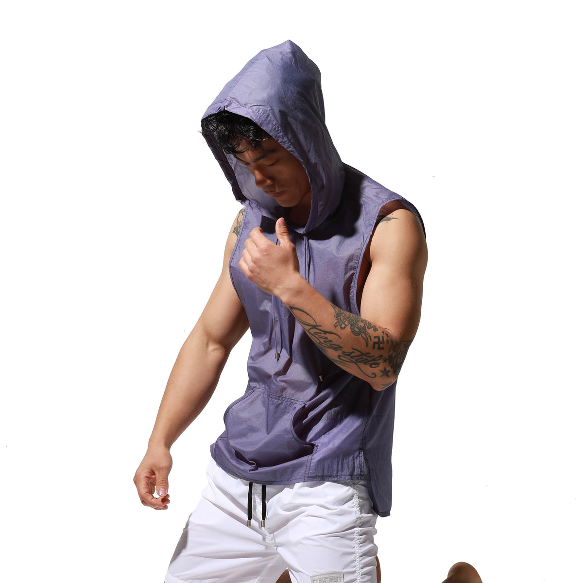 Men's Lightweight Sun Protection Tank Top, Portable Quick Dry Sexy Sleeveless Hooded Sheer UV Protection Vest T2003