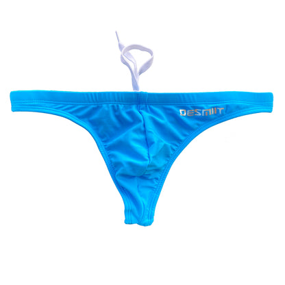 Men's Drawstrings Sexy Low Rise Solid Swim Thongs for Sunbathing S201