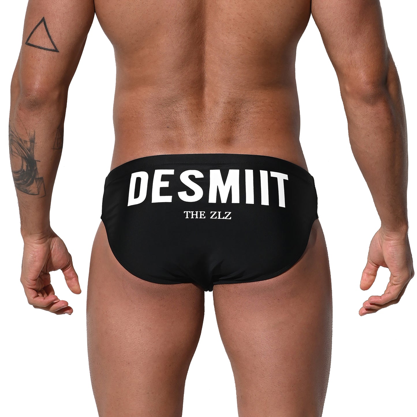 DESMIIT Men's Low Rise Letter Print Swim Briefs | High Stretch Quick-Dry Form-fitting S3211