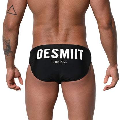 DESMIIT Men's Low Rise Letter Print Swim Briefs | High Stretch Quick-Dry Form-fitting S3211