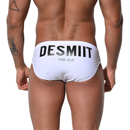 DESMIIT Men's Low Rise Letter Print Swim Briefs | High Stretch Quick-Dry Form-fitting S3211
