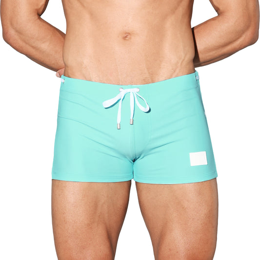 Men's Quick-Dry Swimwear Stretchy Plain Square-Cut Lined Swim Trunks S4521