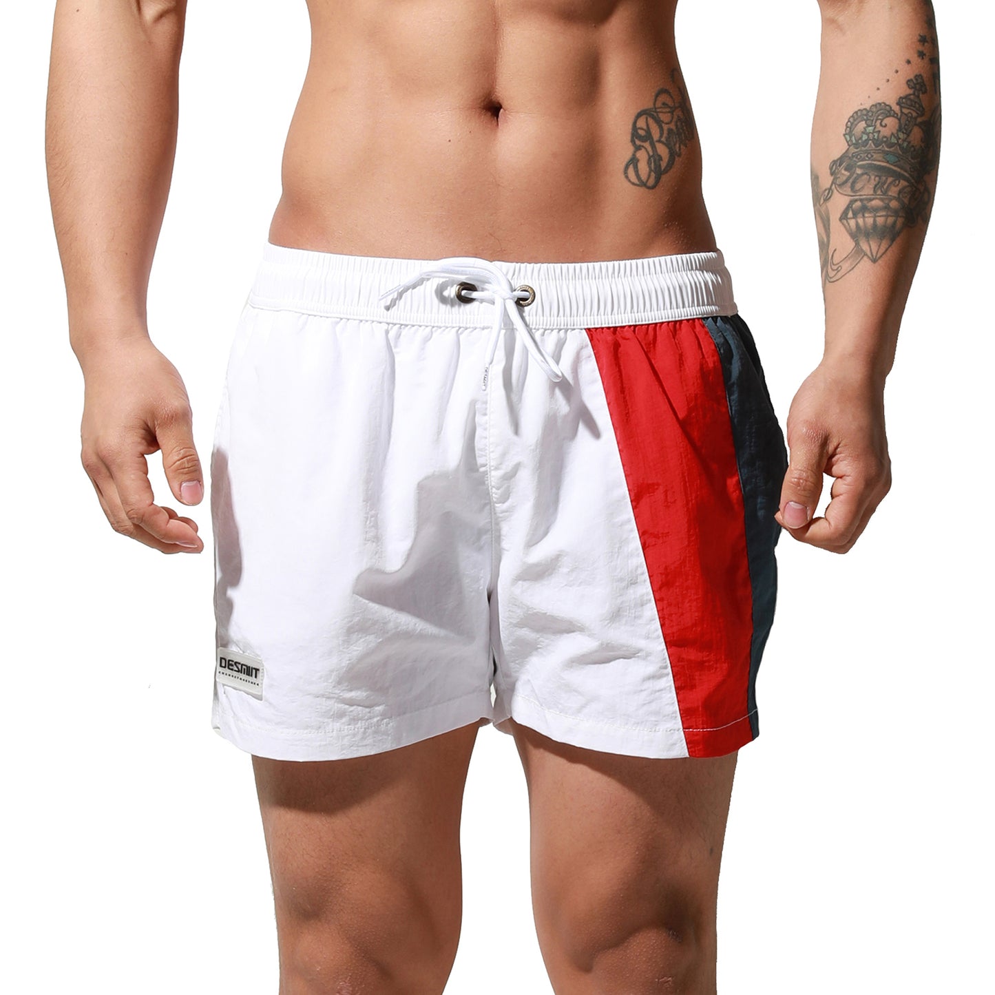 DESMIIT Men's Geometric Stitching Quick-Dry Short Board Shorts Loose Swimwear Surfing S6017