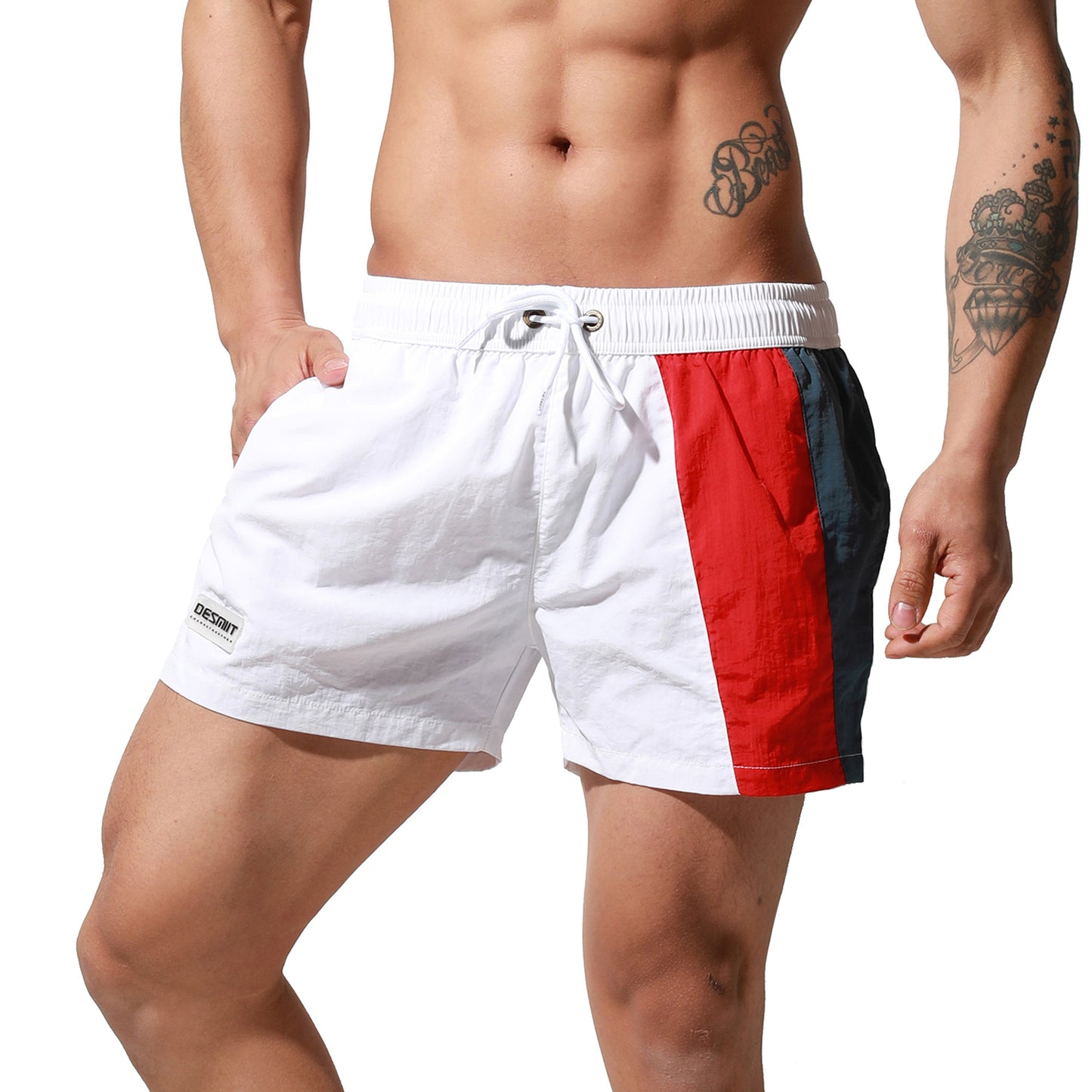 DESMIIT Men's Geometric Stitching Quick-Dry Short Board Shorts Loose Swimwear Surfing S6017