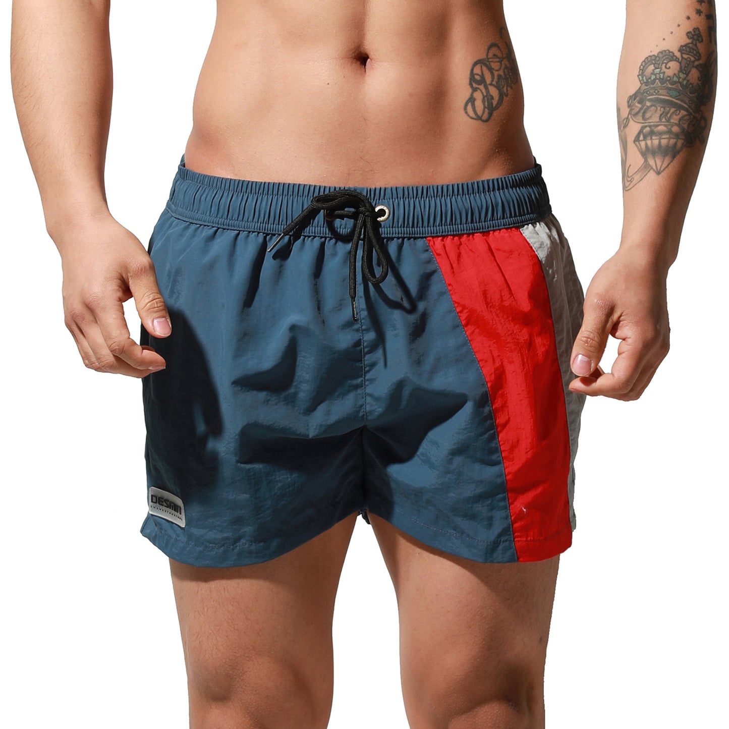 DESMIIT Men's Geometric Stitching Quick-Dry Short Board Shorts Loose Swimwear Surfing S6017