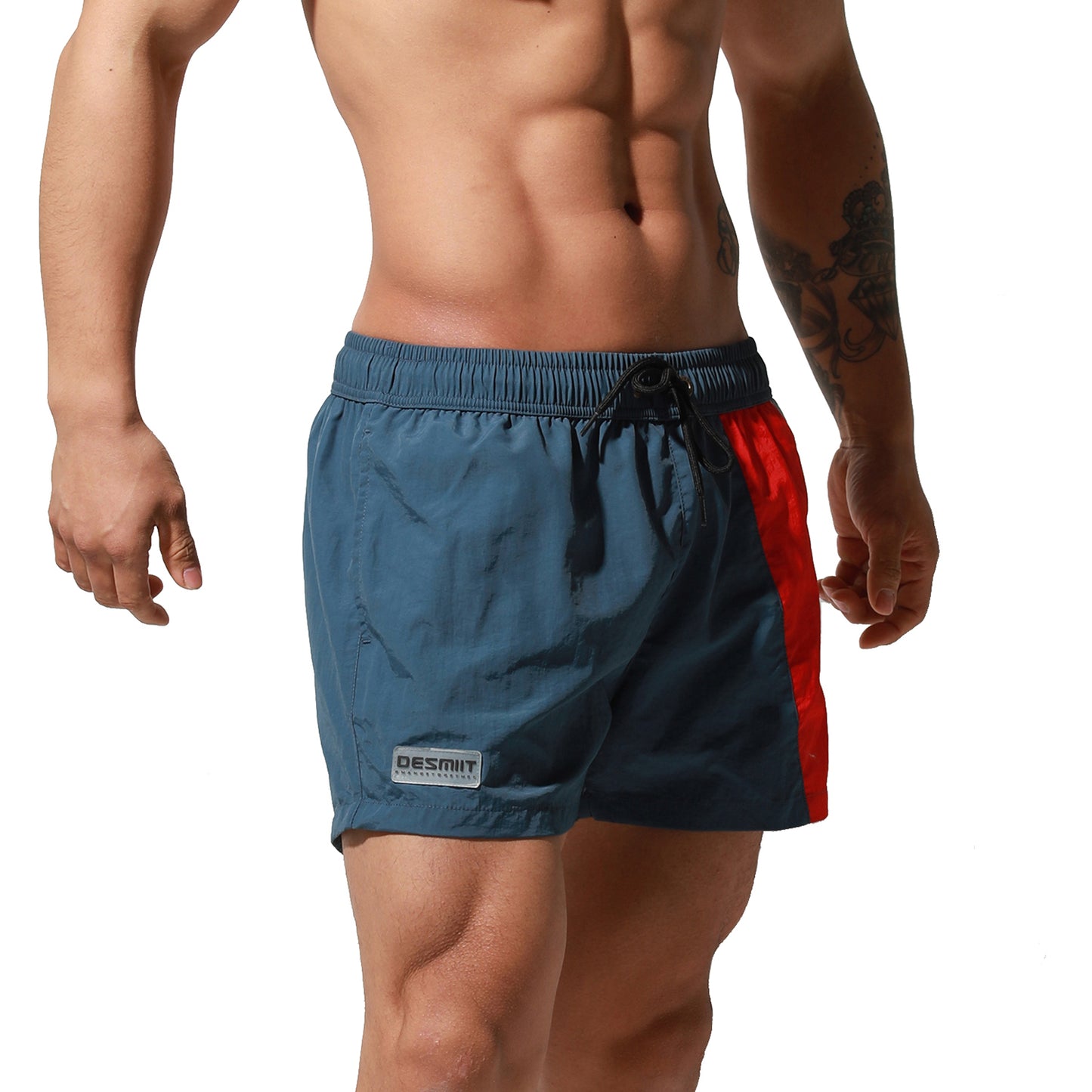 DESMIIT Men's Geometric Stitching Quick-Dry Short Board Shorts Loose Swimwear Surfing S6017