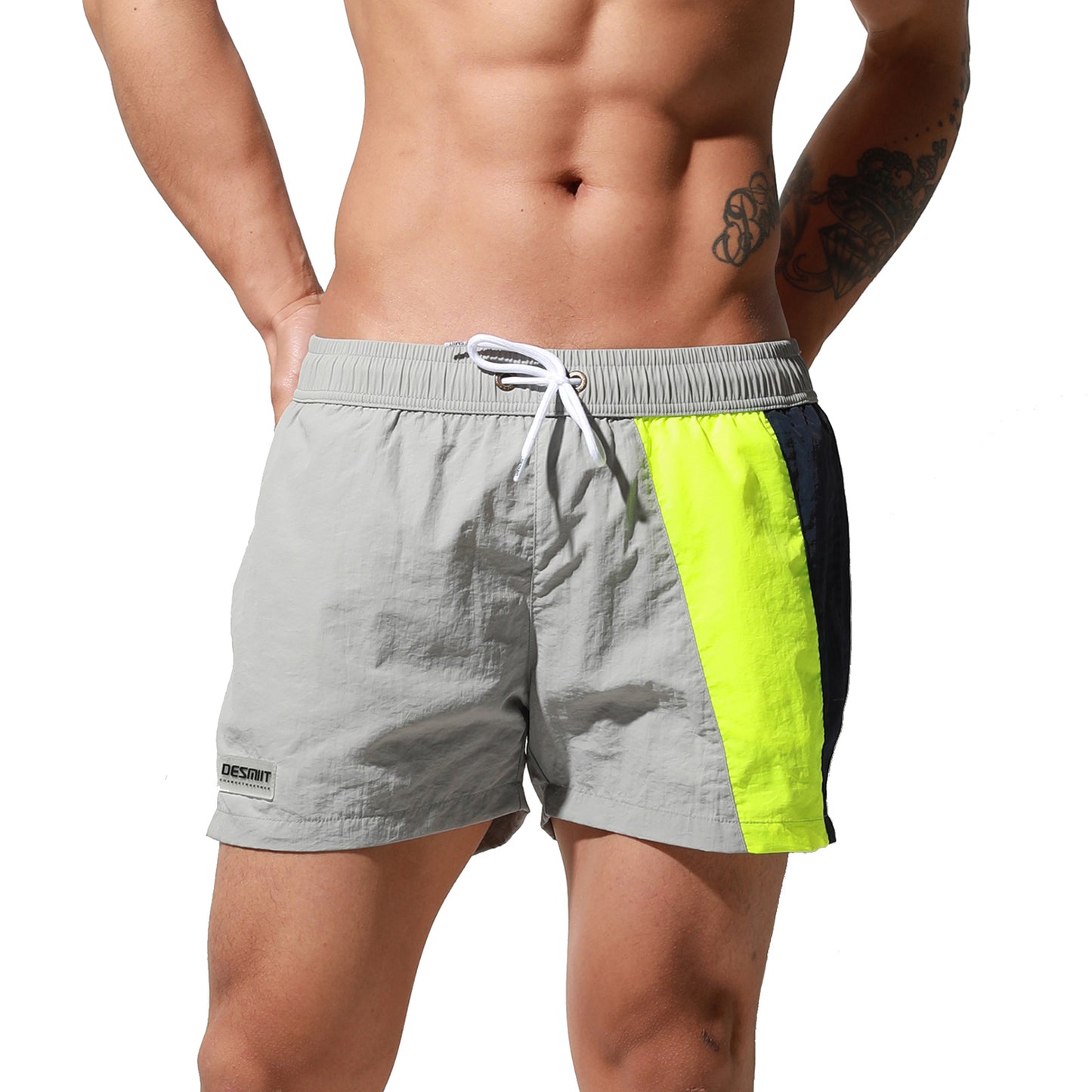 DESMIIT Men's Geometric Stitching Quick-Dry Short Board Shorts Loose Swimwear Surfing S6017