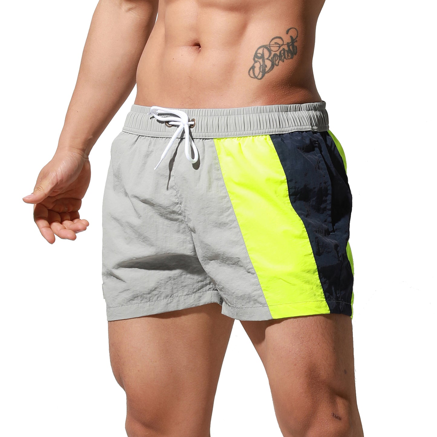 DESMIIT Men's Geometric Stitching Quick-Dry Short Board Shorts Loose Swimwear Surfing S6017