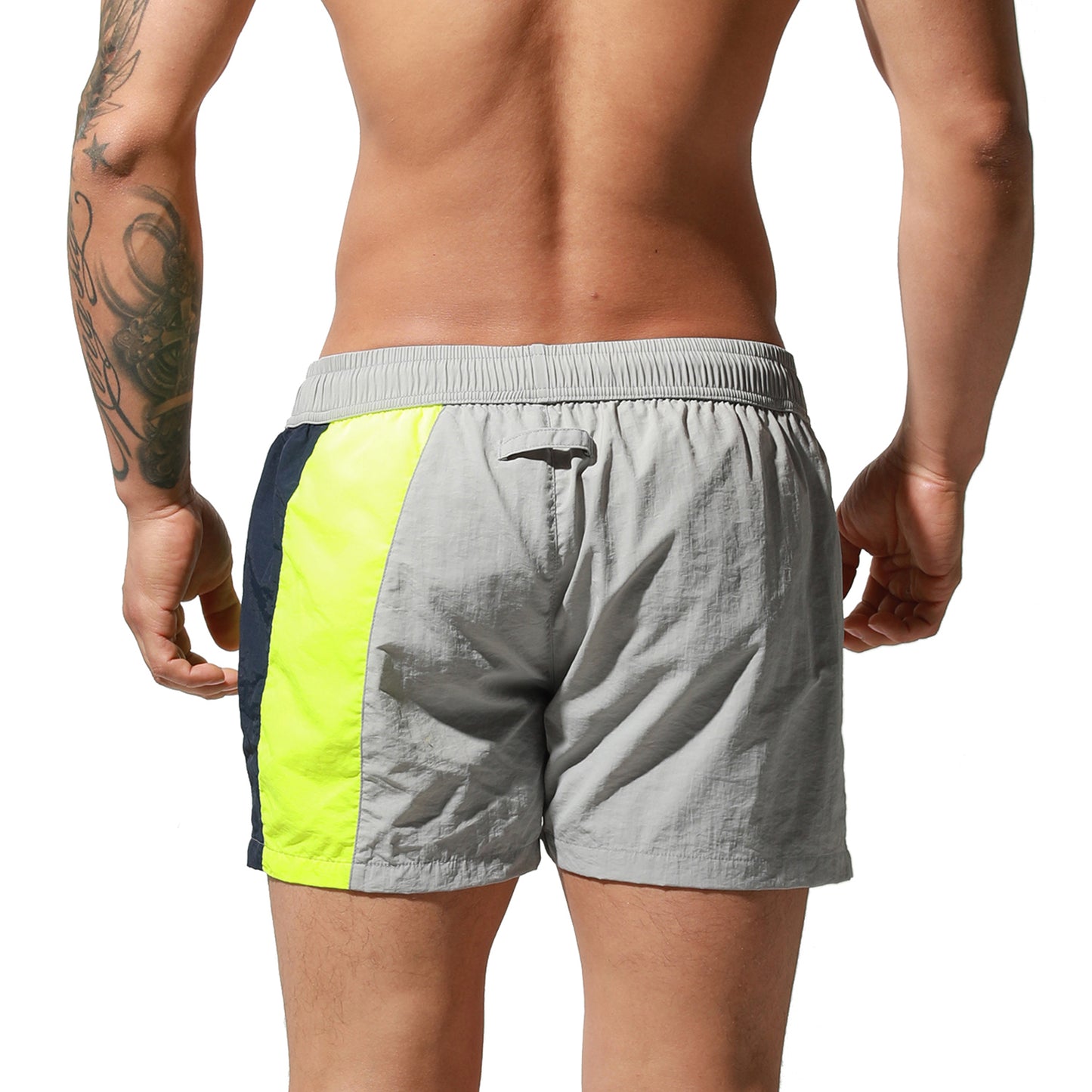 DESMIIT Men's Geometric Stitching Quick-Dry Short Board Shorts Loose Swimwear Surfing S6017