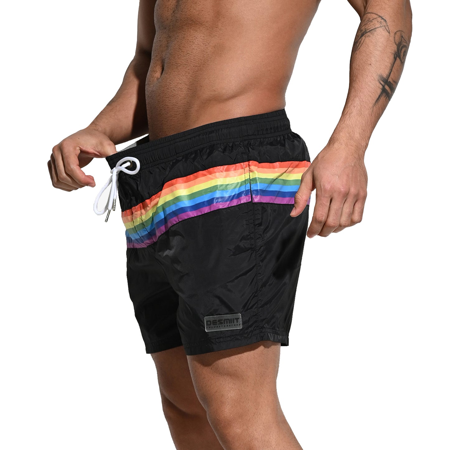 DESMIIT Men's Board Shorts Pride Rainbow Easy Take Thin Loose Holiday Swimwear  Three-way shorts S7073