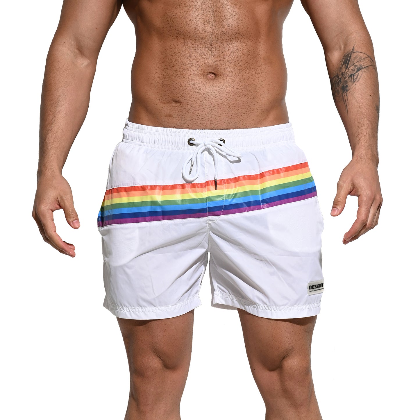 DESMIIT Men's Board Shorts Pride Rainbow Easy Take Thin Loose Holiday Swimwear  Three-way shorts S7073