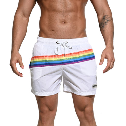 DESMIIT Men's Board Shorts Pride Rainbow Easy Take Thin Loose Holiday Swimwear  Three-way shorts S7073