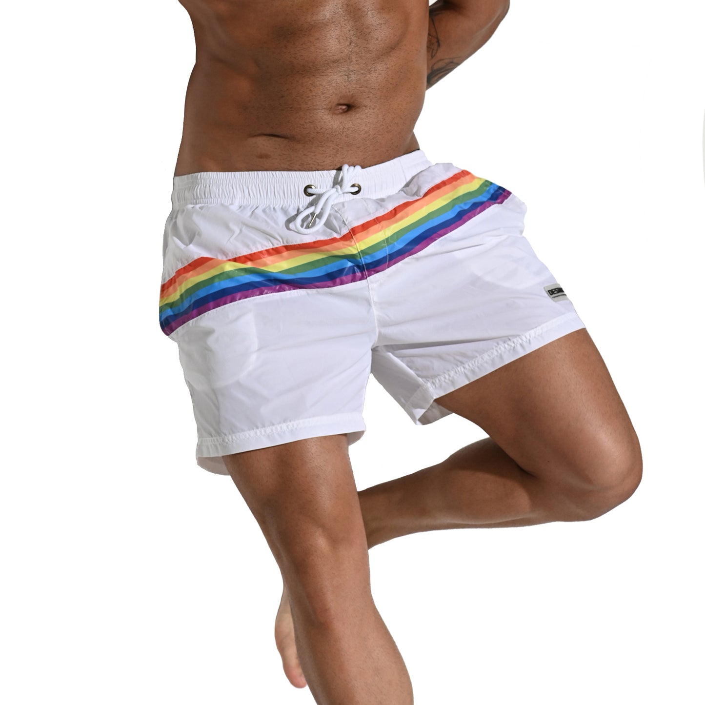 DESMIIT Men's Board Shorts Pride Rainbow Easy Take Thin Loose Holiday Swimwear  Three-way shorts S7073