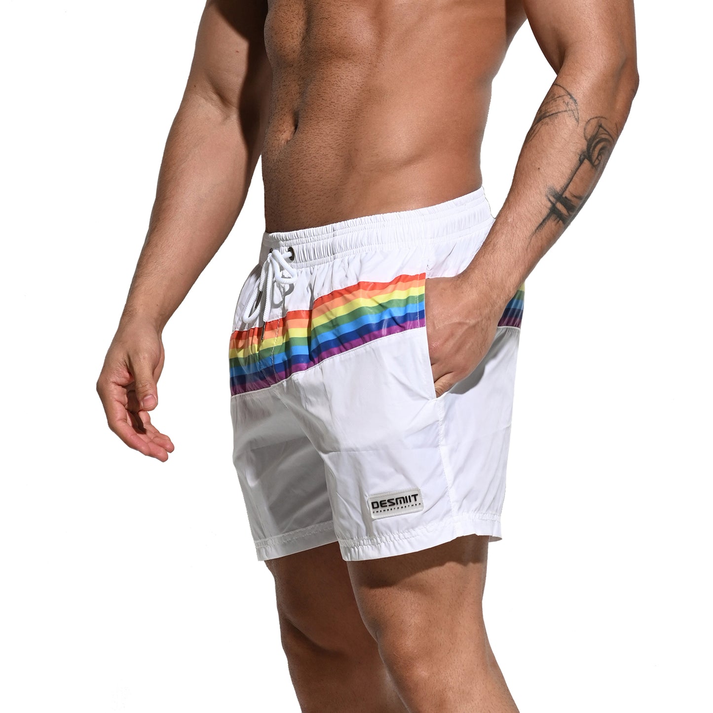 DESMIIT Men's Board Shorts Pride Rainbow Easy Take Thin Loose Holiday Swimwear  Three-way shorts S7073