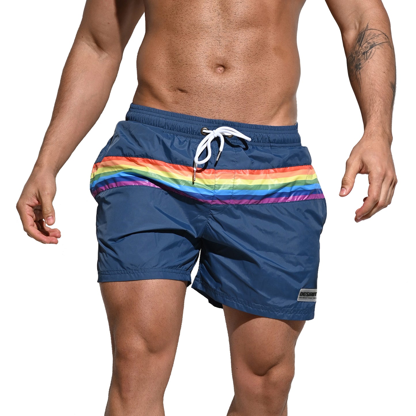 DESMIIT Men's Board Shorts Pride Rainbow Easy Take Thin Loose Holiday Swimwear  Three-way shorts S7073