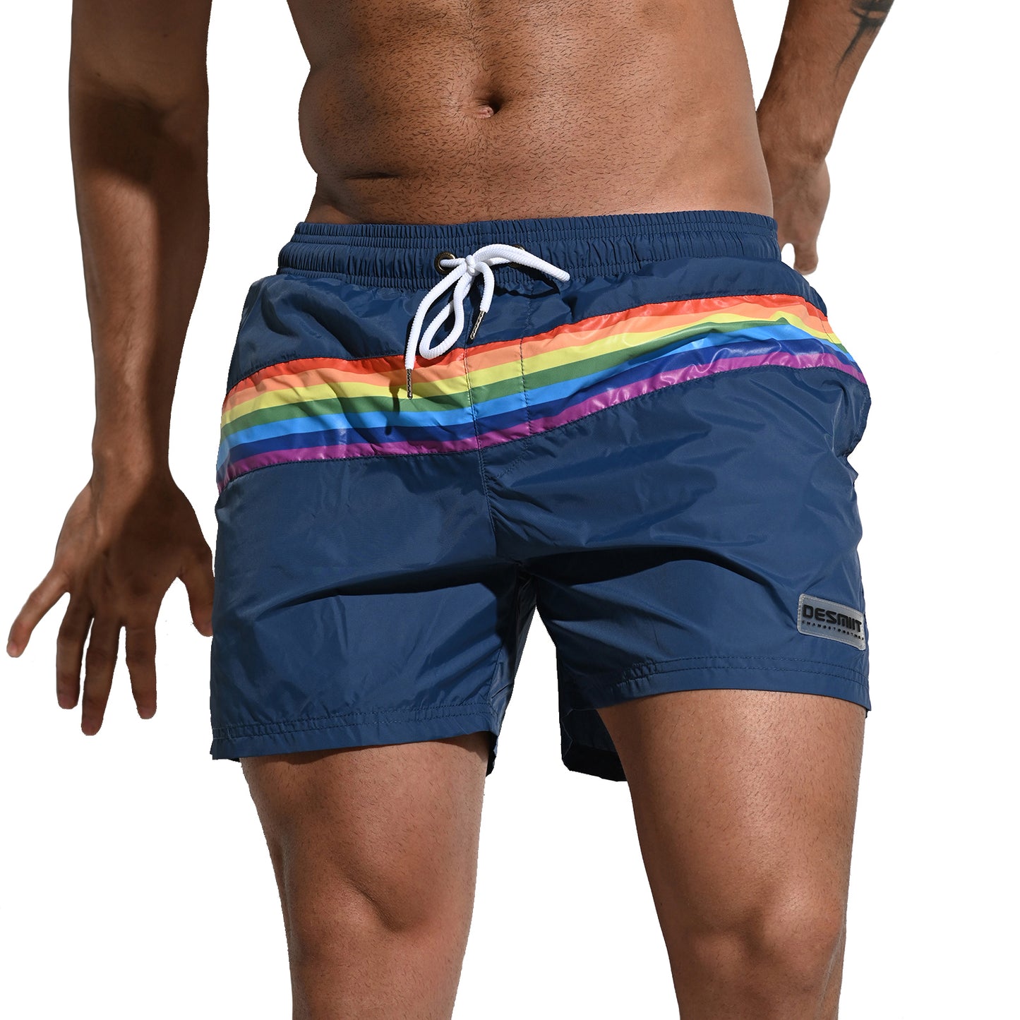 DESMIIT Men's Board Shorts Pride Rainbow Easy Take Thin Loose Holiday Swimwear  Three-way shorts S7073