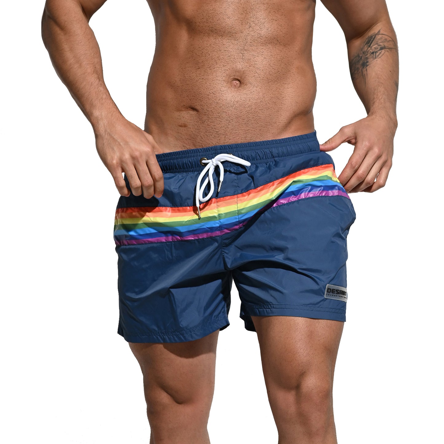 DESMIIT Men's Board Shorts Pride Rainbow Easy Take Thin Loose Holiday Swimwear  Three-way shorts S7073