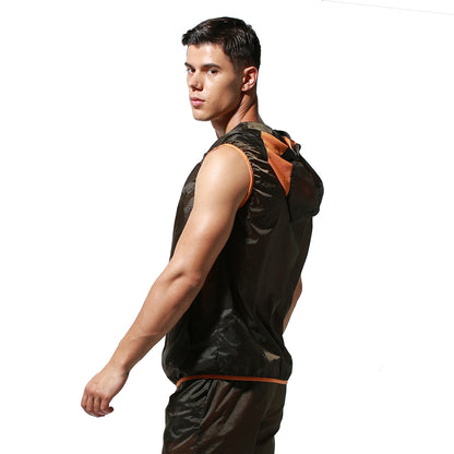 Men's Lightweight Sun Protection Tank Top Quick Dry Sexy Sleeveless Hooded Sheer UV Protection Vest S2901