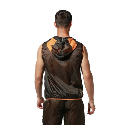 Men's Lightweight Sun Protection Tank Top Quick Dry Sexy Sleeveless Hooded Sheer UV Protection Vest S2901