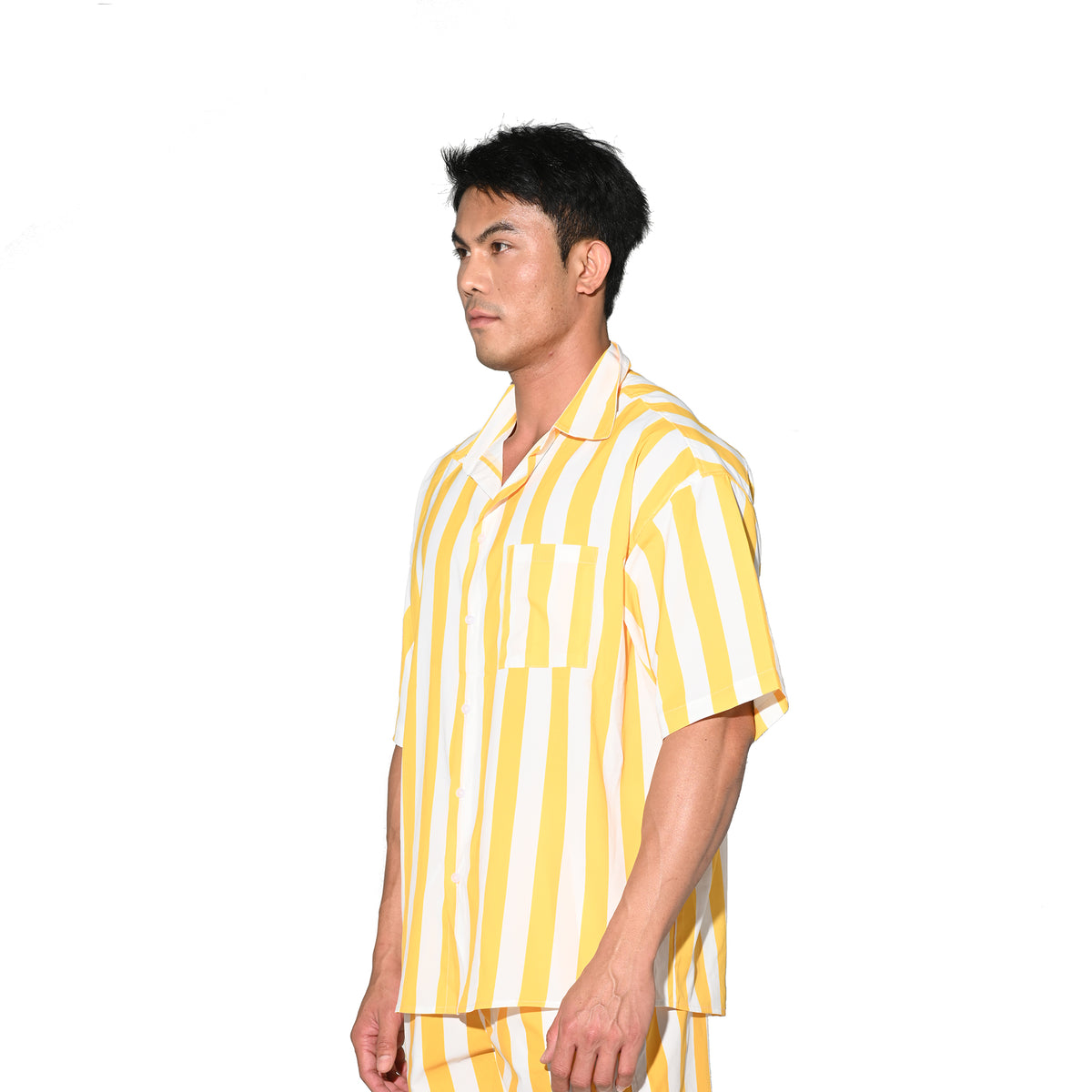 DESMIIT Men's Bold Horizontal Stripe Short Sleeve Button Down Shirt, Loose Fit Nylon Camp Collar Casual Vacation Shirt T3503