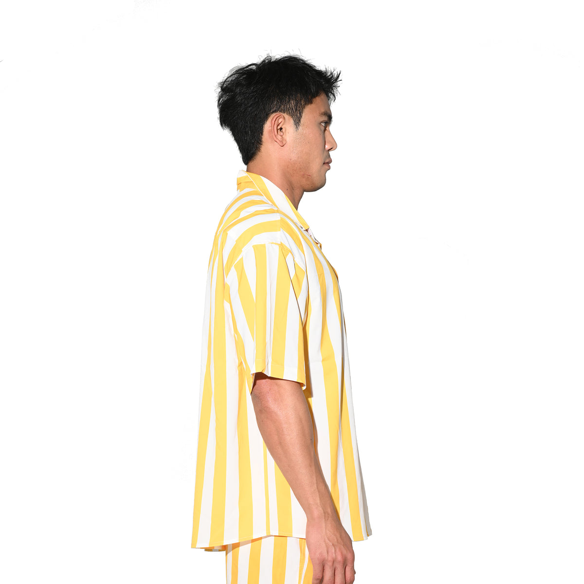 DESMIIT Men's Bold Horizontal Stripe Short Sleeve Button Down Shirt, Loose Fit Nylon Camp Collar Casual Vacation Shirt T3503