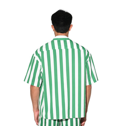 DESMIIT Men's Bold Horizontal Stripe Short Sleeve Button Down Shirt, Loose Fit Nylon Camp Collar Casual Vacation Shirt T3503