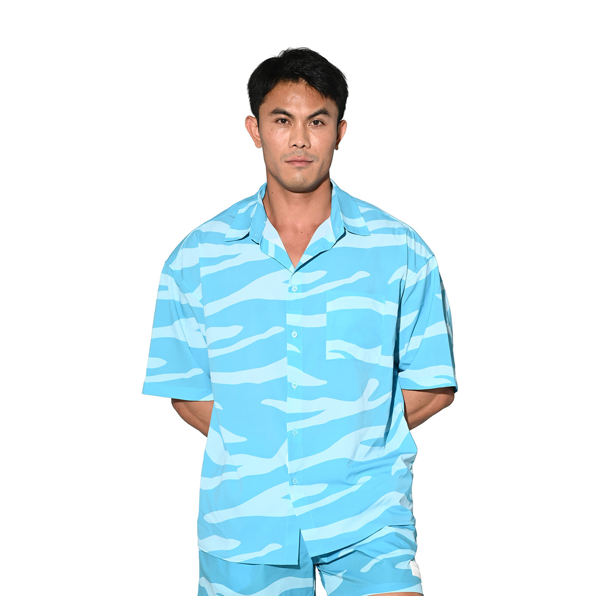 DESMIIT Men's Camo Print Short Sleeve Button Down, Loose Fit Non-Stretch Nylon Camp Collar Vacation Shirt with Chest Pocket  T3504