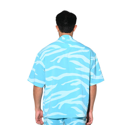 DESMIIT Men's Camo Print Short Sleeve Button Down, Loose Fit Non-Stretch Nylon Camp Collar Vacation Shirt with Chest Pocket  T3504