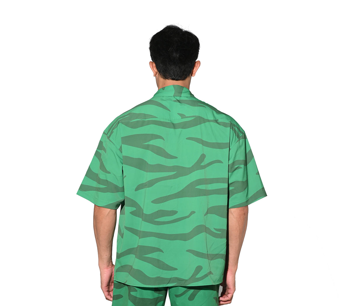 DESMIIT Men's Camo Print Short Sleeve Button Down, Loose Fit Non-Stretch Nylon Camp Collar Vacation Shirt with Chest Pocket  T3504