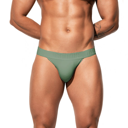 Men's Sexy Fitted Thongs - High Elastic Large Pouch Sports Underwear Ultra Soft Lightweight Green U2122