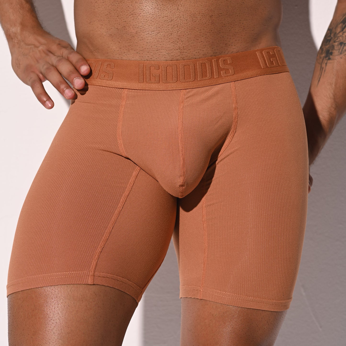 Men's Soft Ribbed Modal  High Elastic U-Pouch Underwear Airy Boxer brief Soft Solid U5121