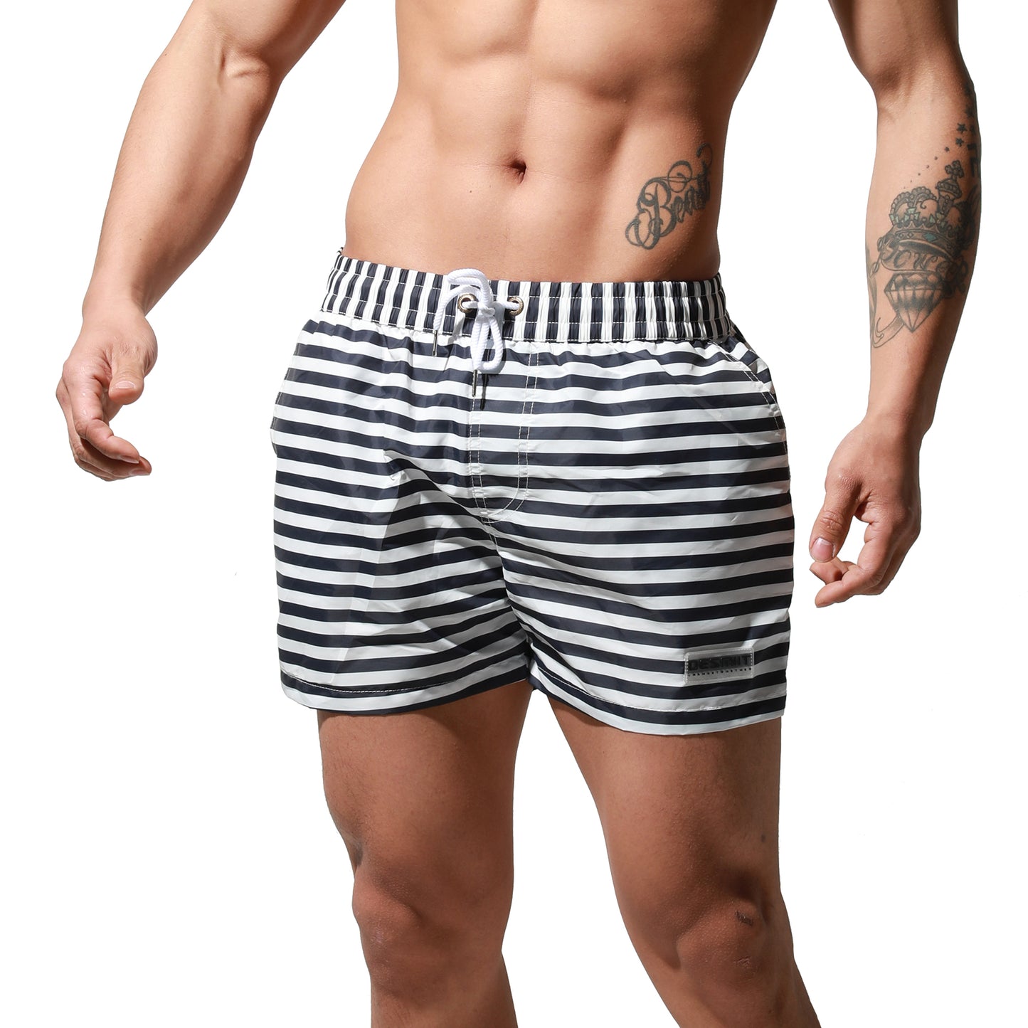 DESMIIT Men's Striped Board shorts Beachwear Quick-dry Nylon Loose swimming Trunks S6018