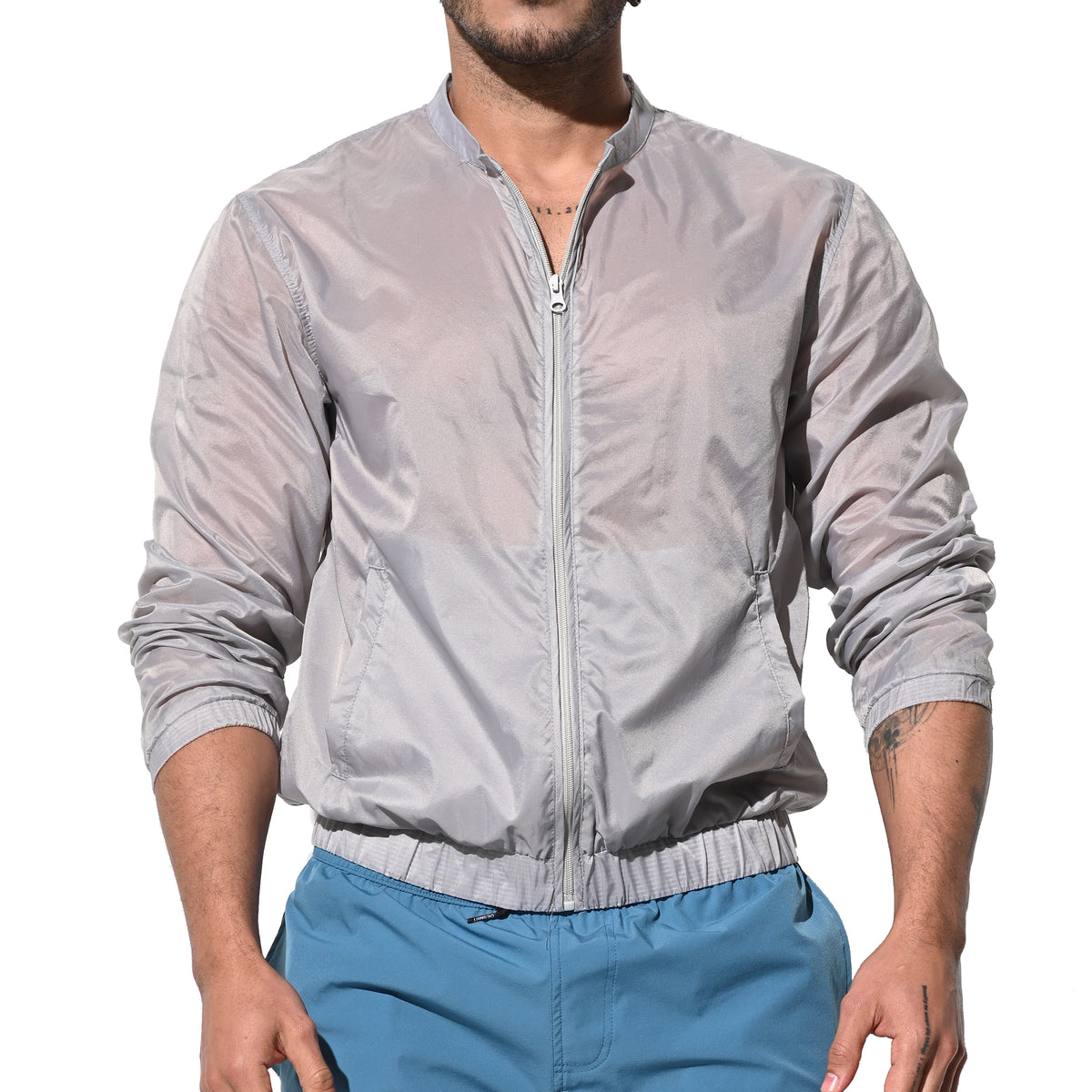 DESMIIT Men's Ultra Thin Semi-Sheer Long Sleeve Button Down Shirt, Loose Fit Nylon Ultra Lightweight UV Protection Vacation Travel Shirt B7242