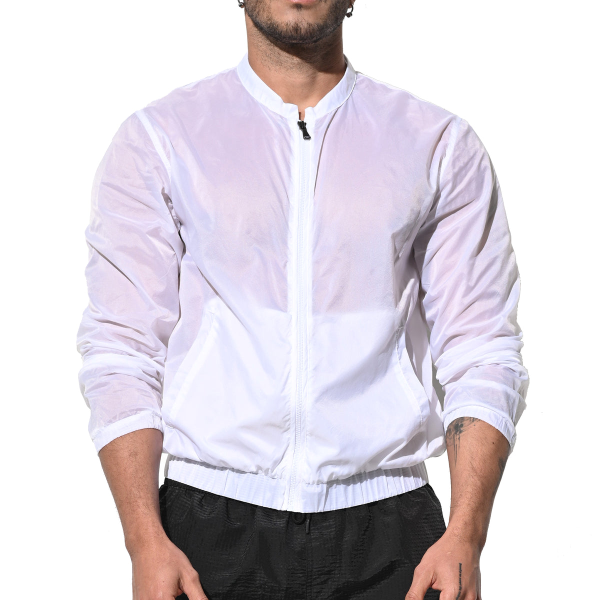 DESMIIT Men's Ultra Thin Semi-Sheer Long Sleeve Button Down Shirt, Loose Fit Nylon Ultra Lightweight UV Protection Vacation Travel Shirt B7242