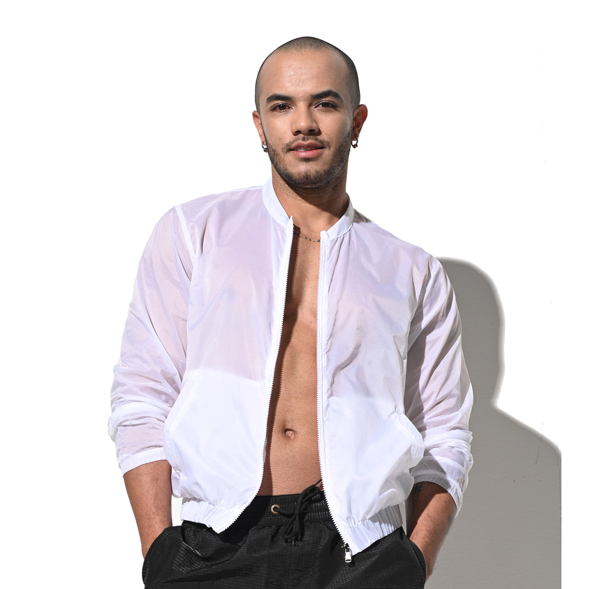 DESMIIT Men's Ultra Thin Semi-Sheer Long Sleeve Button Down Shirt, Loose Fit Nylon Ultra Lightweight UV Protection Vacation Travel Shirt B7242